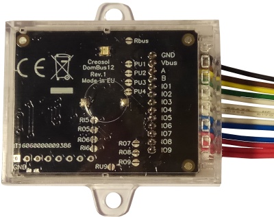 DomBus12: 7 I/Os + 2 open-drain outputs that can be connected to 2 external relays alt DomBus12 image
