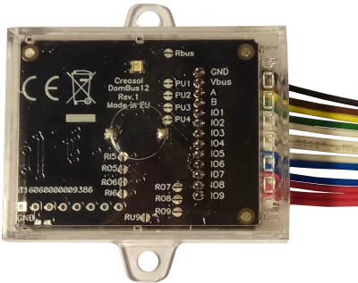 Modulo Creasol DomBus12 per sistema domotico domoticz, con 9 GPIO configurabili