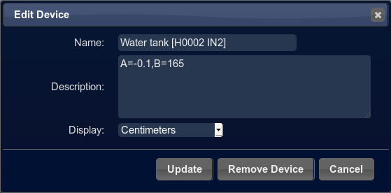 Domoticz tank level device configuration