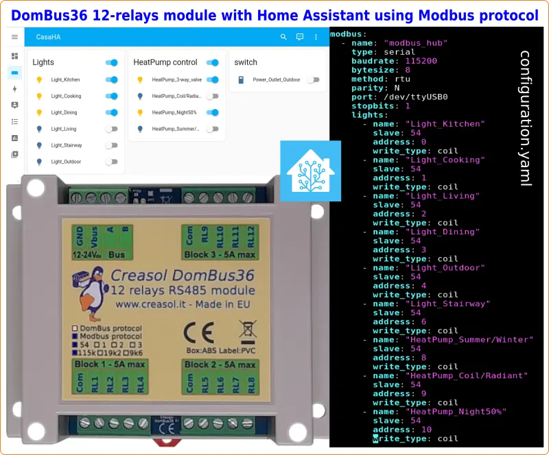 Using DomBus36 module with Home Assistant and Modbus protocol