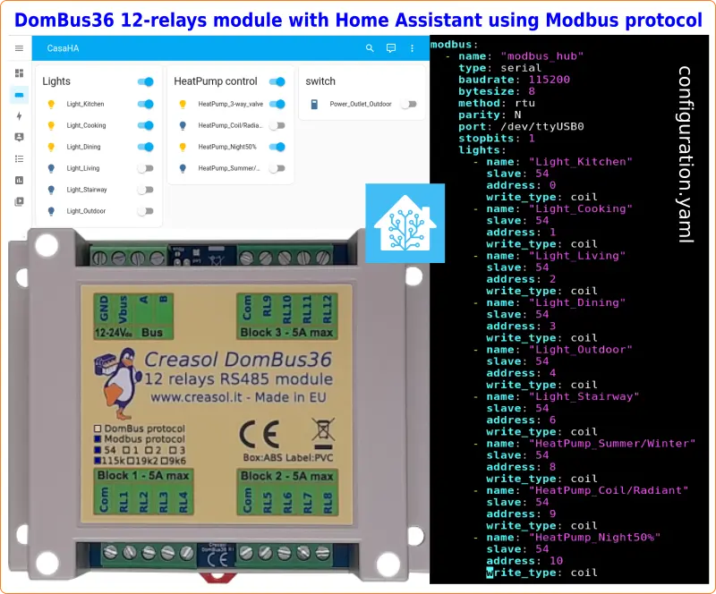 Utilizzo del modulo DomBus36 con Home Assistant e protocollo Modbus