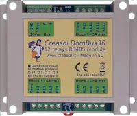 12 relay module for home automation systems. Modbus and DomBus protocols