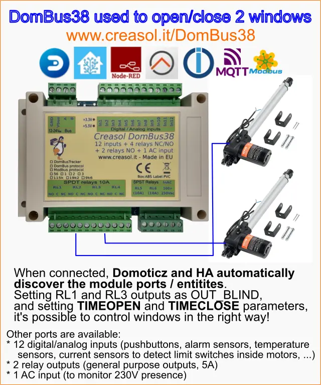 DomBus38 can be used to control remote windows by linear actuators