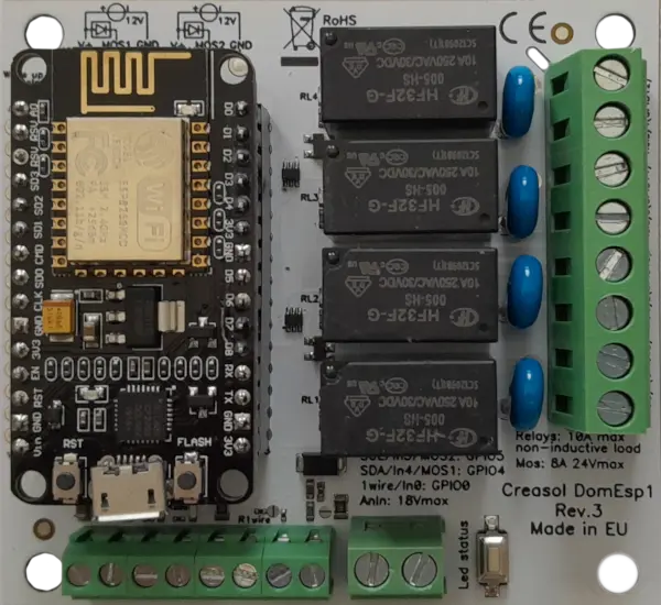 ESP8266 board with 4 relays, 2 mosfet, I2C, 1wire