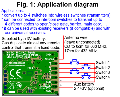 Schema di collegamento dal trasmettitore Creasol SenderBatt / monitor mancanza di corrente